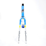 A Colnago Mapei Team frame, in blue and white, head tube and forks