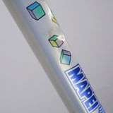 A Colnago Mapei Team frame, in blue and white, from the top tube zoomed in agle 2