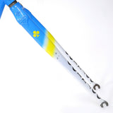 A Colnago Mapei Team frame, in blue and white, close up shot of the forks