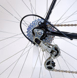 closeup of cassette and rear derailleur.