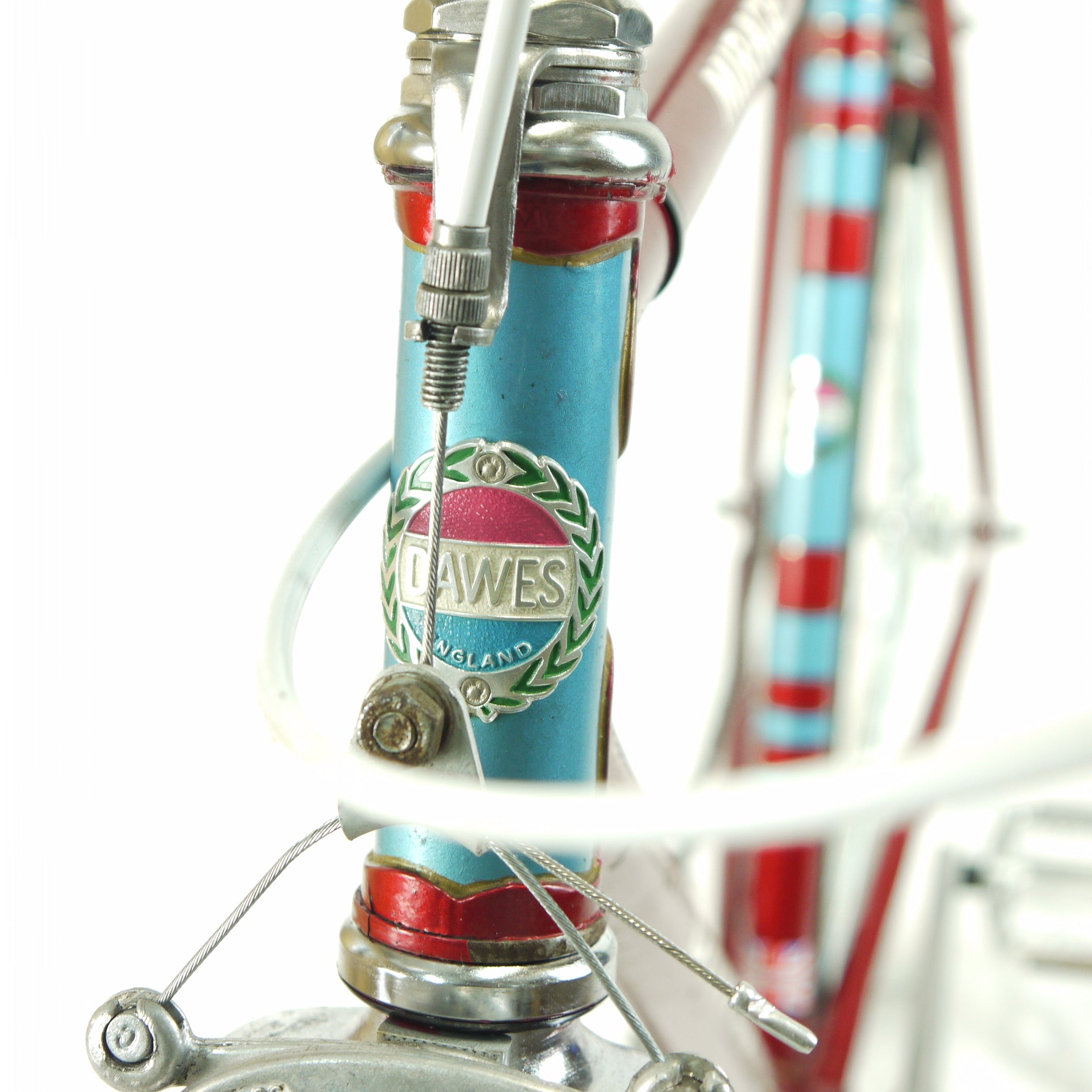 A red Dawes Mirage road bike's head tube