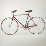 A red Dawes Mirage road bike's non-drive side