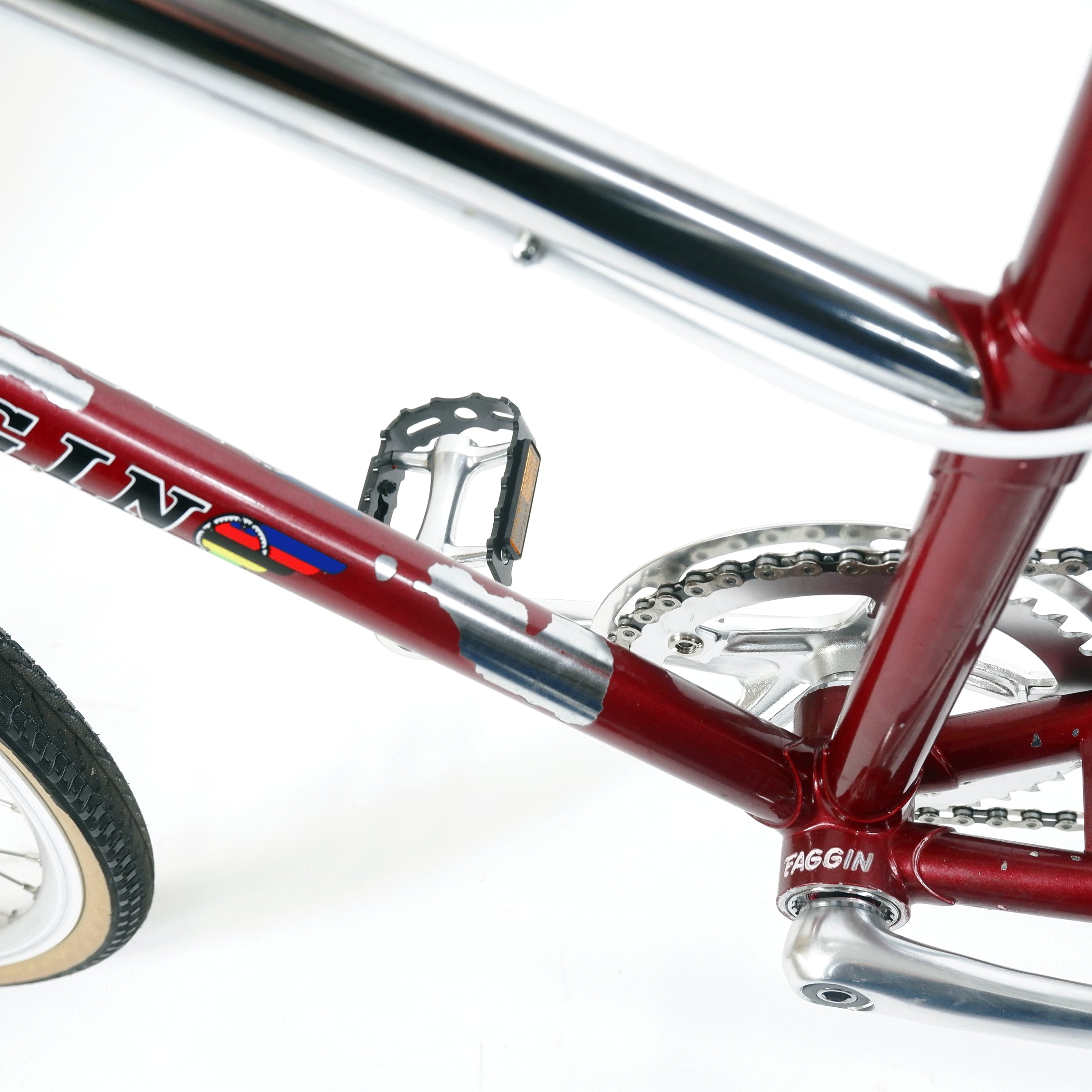 Faggin red step through bike down tube angle 2