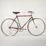 A red Dawes Mirage road bike drive side angle