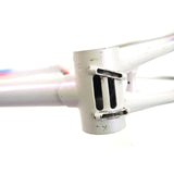 Somec white rainbow frame reverse side of bottom bracket shell damage close up