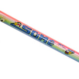 Somec white rainbow frame down tube "Somec" decal reverse angle